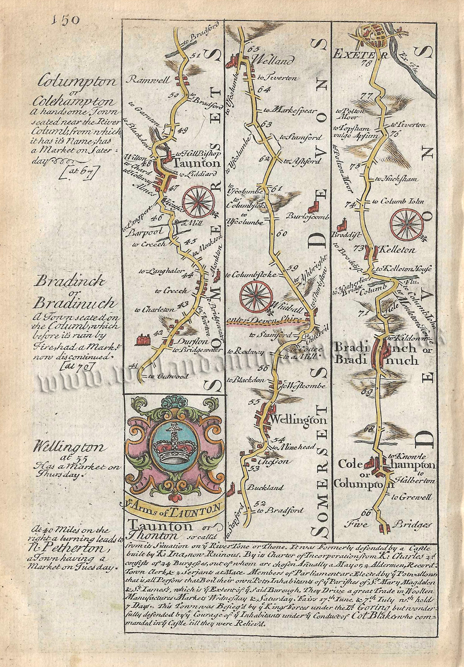 Page 149 & 150: The Road from Bristol to Exeter (via Wells & Taunton) by J. Owen & E. Bowen c.1736 - Image 2