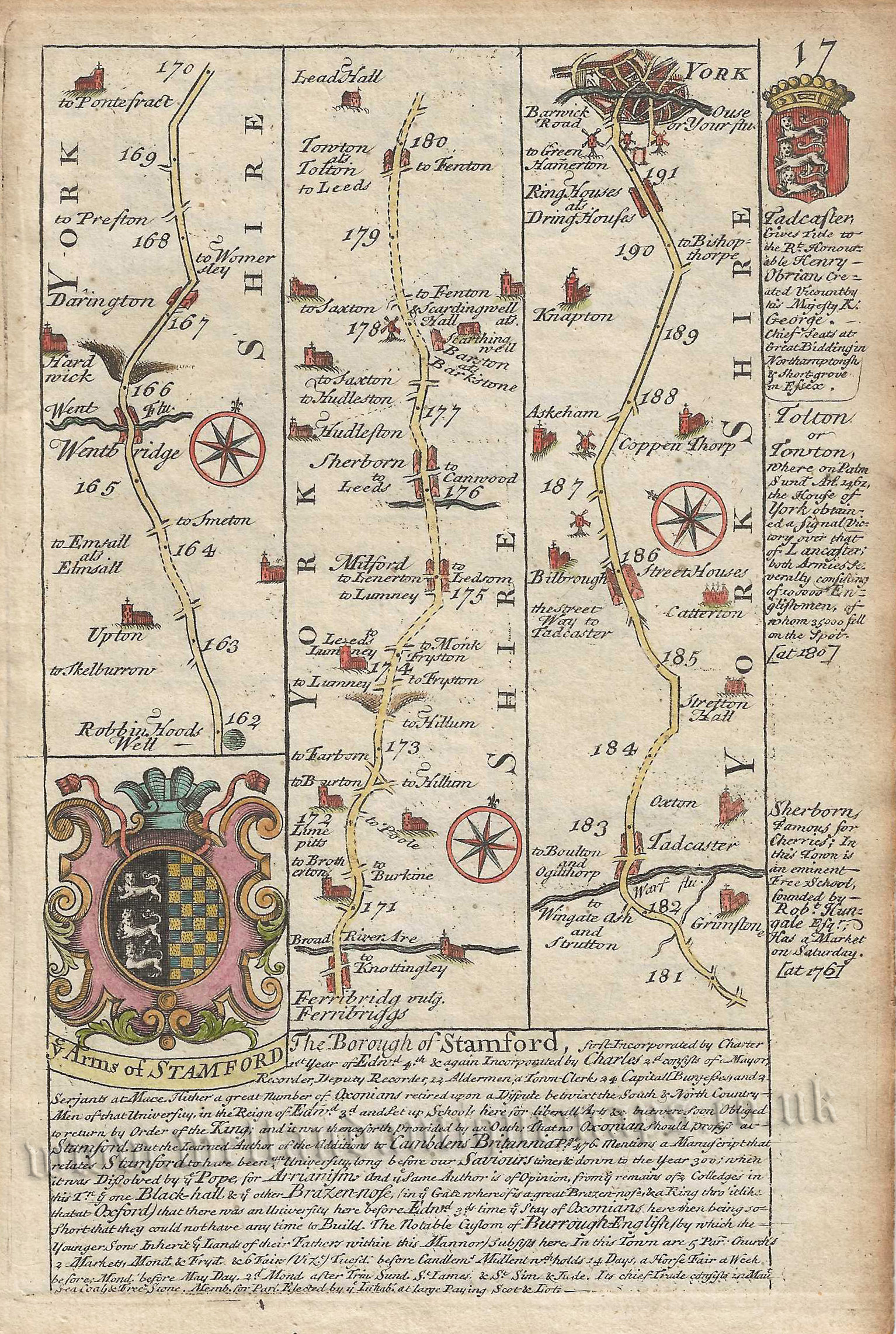 Page 17 & 18: The Road from Wentbridge to Northallerton via York by J. Owen & E. Bowen c.1720-1764