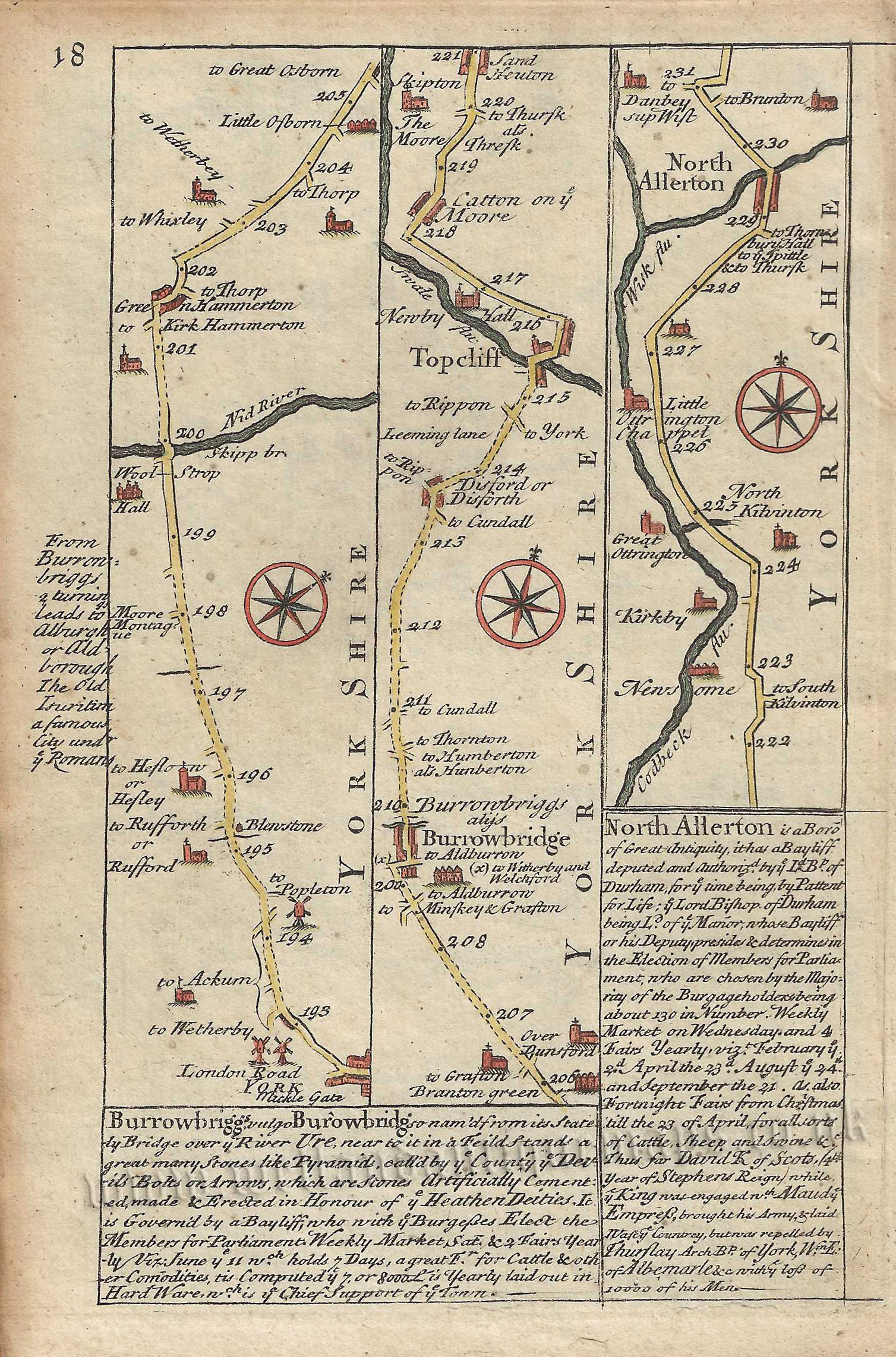 Page 17 & 18: The Road from Wentbridge to Northallerton via York by J. Owen & E. Bowen c.1720-1764 - Image 2