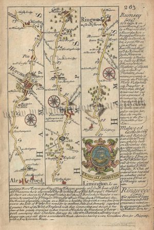 Page 263 & 264: Road from Alresford to Southampton (via Winchester, Poole & Christchurch) by J. Owen / E. Bowen c.1720