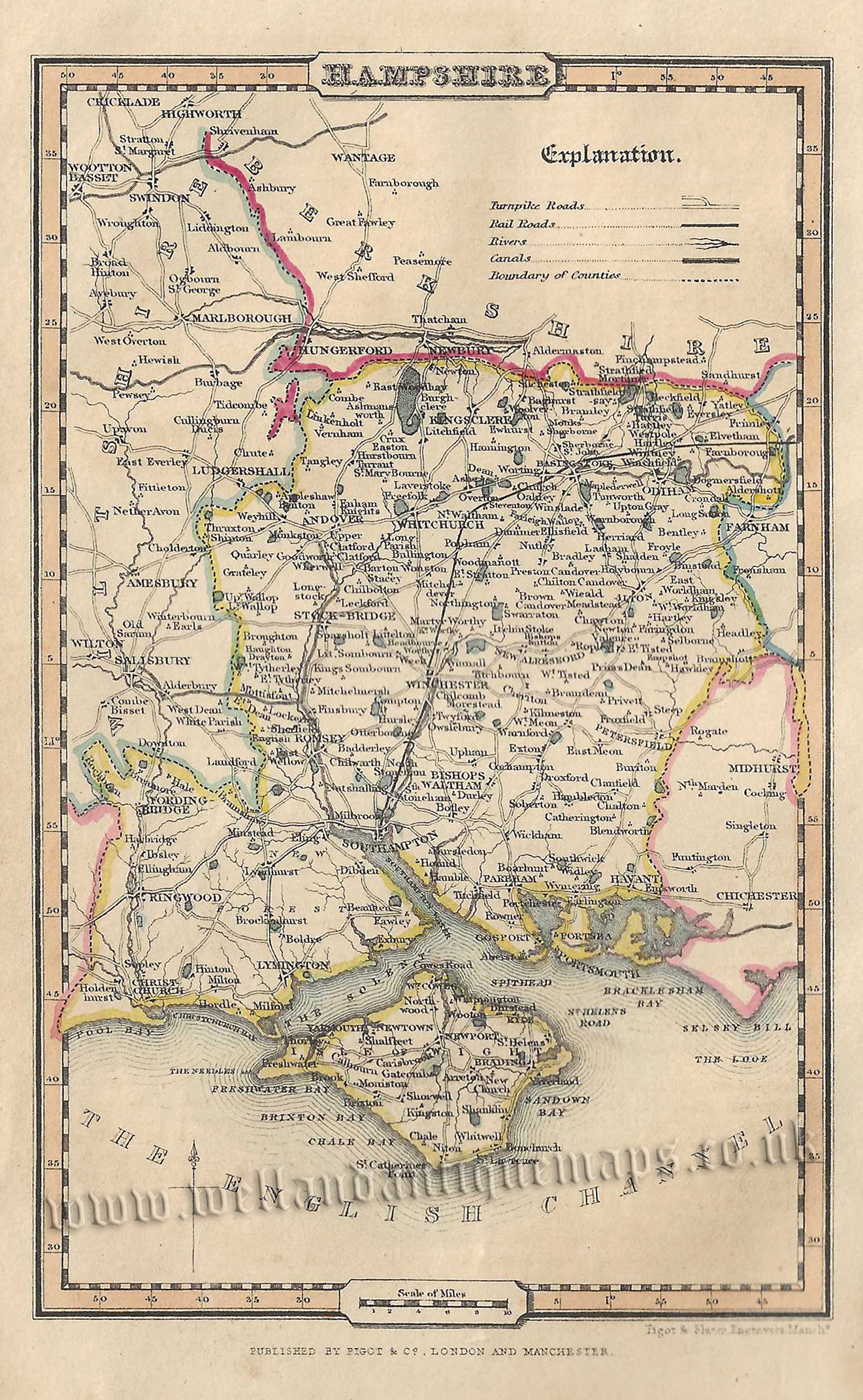 'HAMPSHIRE.’ (with Triangular Distance Table & Text) by James Pigot (‘Miniature Pigot’) c.1841