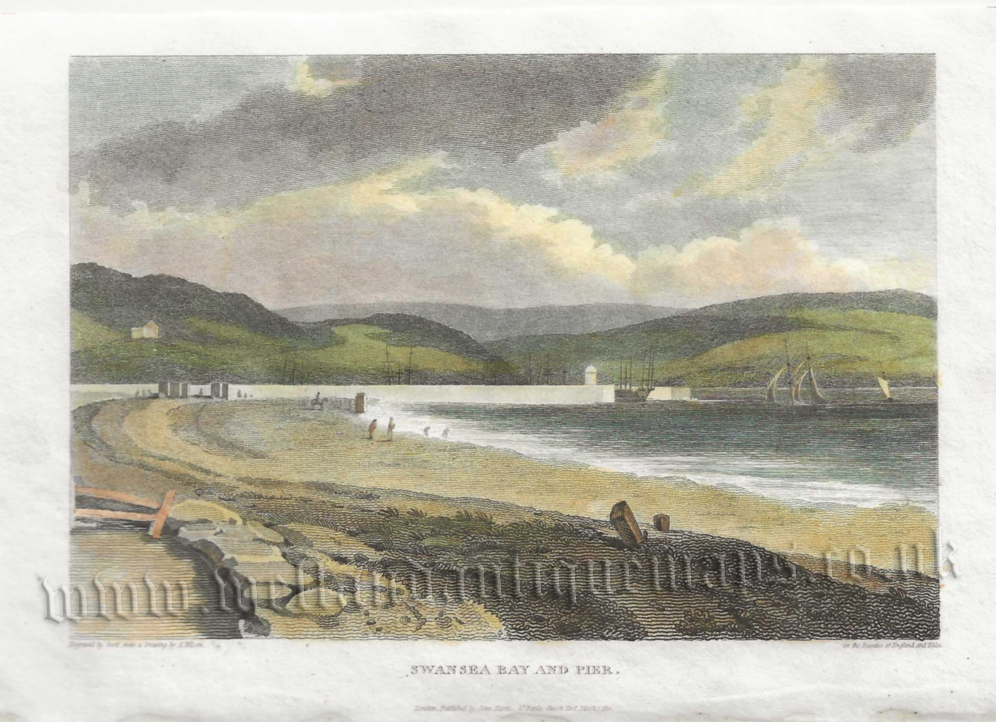 SWANSEA BAY AND PIER.’ (Glamorgan, Wales) by A. Wilson / Scott c.1812 (Beauties of England & Wales)
