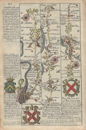 Page 42: The Road from London to Rainham (via Rochester) by J. Owen & E. Bowen c.1720-c.1764