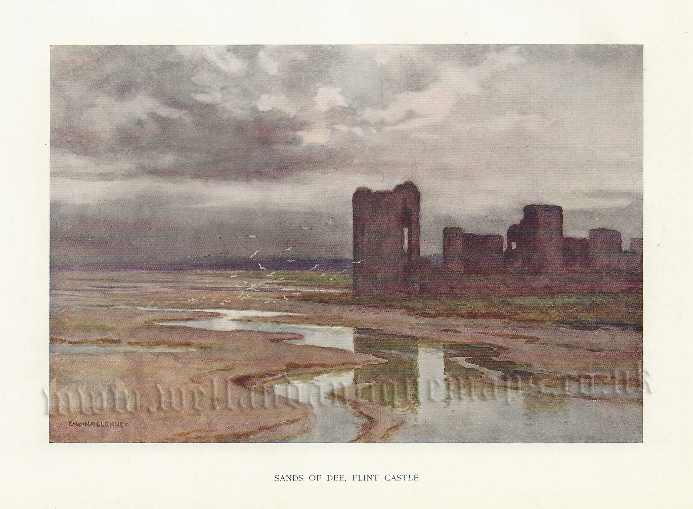 'SANDS OF DEE, FLINT CASTLE' by E. W. Haslehust c.1911