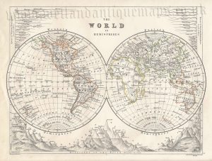 'THE WORLD IN HEMISPHERES' by W. & A. K. Johnston c.1877