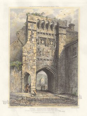 'TOWER: _ GATEHOUSE : _ WINCHESTER.' (Westgate, Winchester) by W. H. Bartlett / T. Baynes / J. Le Keux c.1828
